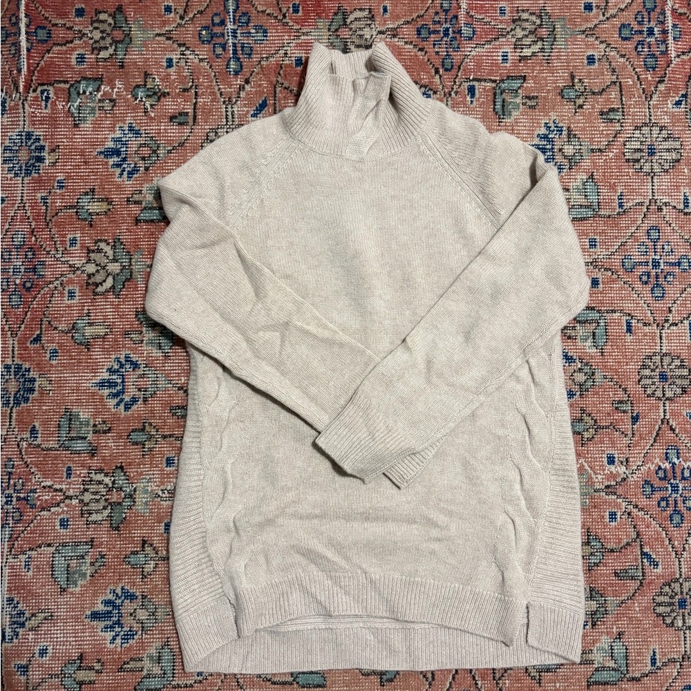 Garnet Hill Women's Cream Turtleneck Sweater 100% Cashmere